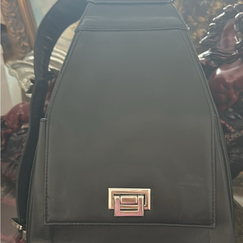 Perlina Black Crossbody Bag with Silver Accent Real Leather